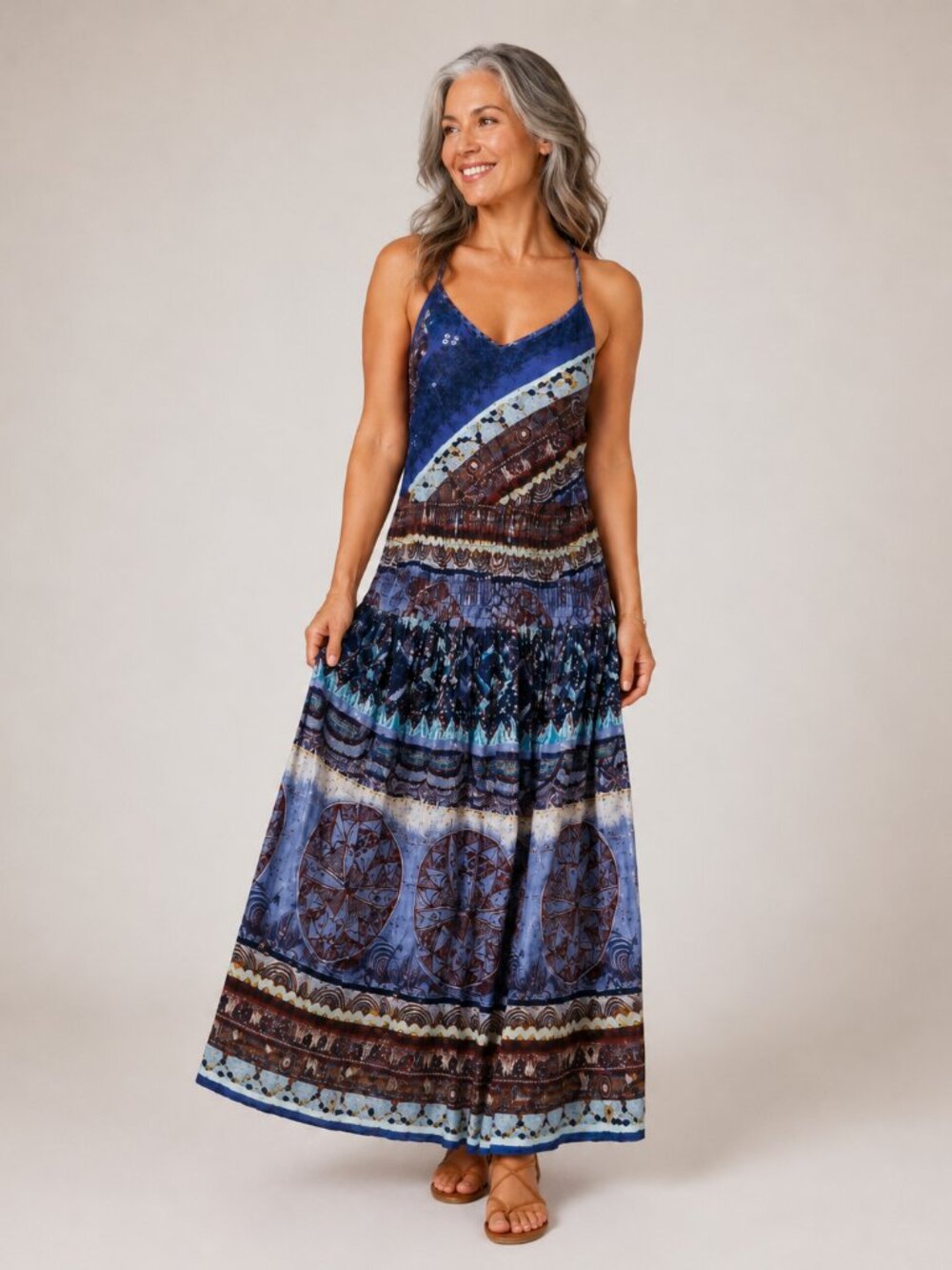 Camee’s Boho Halter Midi Dress M 100% Cotton India Strappy Back Tribal Print - Picture 1 of 7